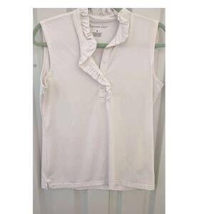 Oxford Golf Tank Top Ruffled Henley White Medium Sleeveless
